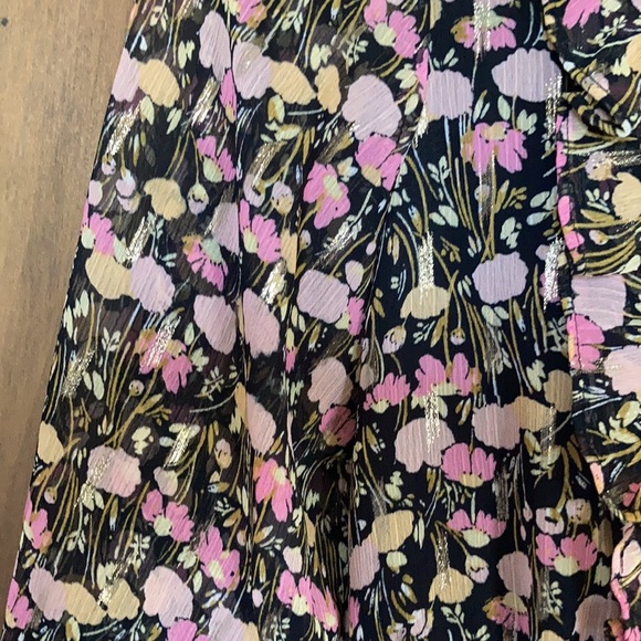 Relist9/28🔺LC Lauren Conrad floral print mini dress ruffle & metallic detail XS - Picture 6 of 17